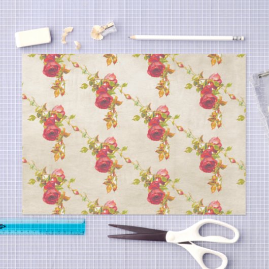 ヴィンテージの赤いバラを古い羊皮紙のクラフトにパターン 薄葉紙 (クラフト)