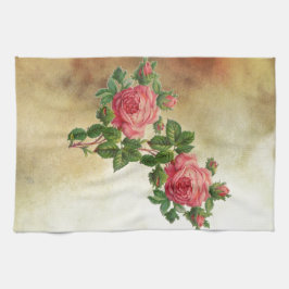 ヴィンテージの赤いバラ キッチンタオル