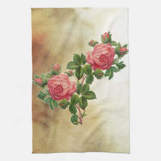 ヴィンテージの赤いバラ キッチンタオル (縦)