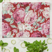 ヴィンテージの赤いバラ、ビクトリア時代の人、ガーリーな花柄、ロマンチック キッチンタオル (折り畳み)