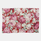 ヴィンテージの赤いバラ、ビクトリア時代の人、ガーリーな花柄、ロマンチック キッチンタオル (横)