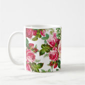 ヴィンテージの赤いパステル調ピンクのバラの植物の花 コーヒーマグカップ (左)