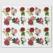 ヴィンテージの赤いピンクおよび白いバラの包装紙 ラッピングペーパー (フラット)