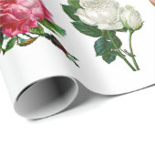 ヴィンテージの赤いピンクおよび白いバラの包装紙 ラッピングペーパー (ロールコーナー)