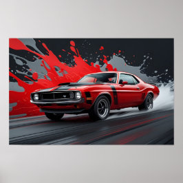 ヴィンテージの赤いマッスルカー ポスター