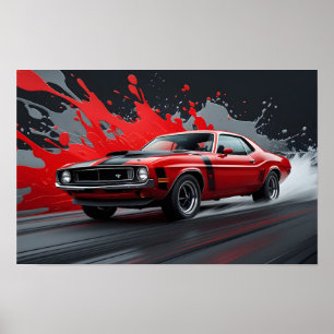 ヴィンテージの赤いマッスルカー ポスター