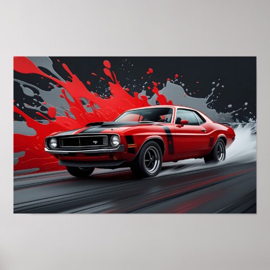 ヴィンテージの赤いマッスルカー ポスター (正面)