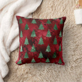 ヴィンテージの赤い模様(緑のクリスマスツリー) クッション (ブランケット)