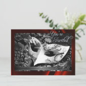 ヴィンテージの赤い絹の仮面舞踏会の招待状 招待状 (スタンド正面)