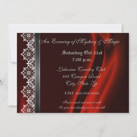 ヴィンテージの赤い絹の仮面舞踏会の招待状 招待状 (裏面)