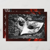 ヴィンテージの赤い絹の仮面舞踏会の招待状 招待状 (正面/裏面)