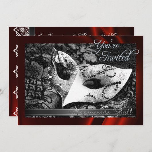 ヴィンテージの赤い絹の仮面舞踏会の招待状 招待状 (正面/裏面)