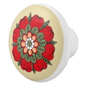 ヴィンテージの赤い花の陶磁器のノブ セラミックノブ (右)