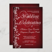 ヴィンテージの赤い花柄の渦巻の結婚式招待状 招待状 (正面/裏面)