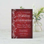 ヴィンテージの赤い花柄の渦巻の結婚式招待状 招待状 (スタンド正面)