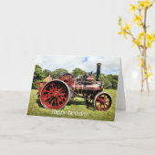 ヴィンテージの赤い蒸気のtracionエンジン カード (黄色い花)