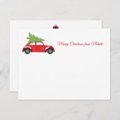 ヴィンテージの赤い車とクリスマスツリーのメリクリ ノートカード (正面/裏面)