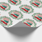 ヴィンテージの赤い車のクリスマス ラッピングペーパー (角)