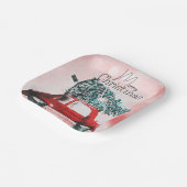 ヴィンテージの赤い車(クリスマスツリーを屋根に結んだ車) ペーパープレート (傾斜あり)