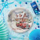 ヴィンテージの赤い農園の飾クラック ペーパープレート (パーティー)