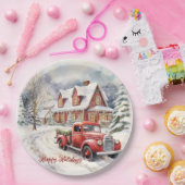 ヴィンテージの赤い農園の飾クラック ペーパープレート (パーティー)