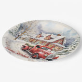 ヴィンテージの赤い農園の飾クラック ペーパープレート (アングル)