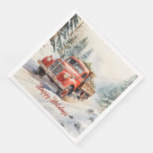 ヴィンテージの赤い農場のトラックがクリスマスのためにロード (コーナー)