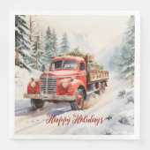 ヴィンテージの赤い農場のトラックがクリスマスのためにロード (正面)