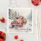 ヴィンテージの赤い農場のトラックがクリスマスのためにロード (インサイチュ)