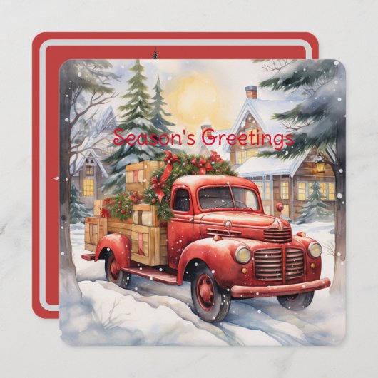 ヴィンテージの赤い農場のトラックがクリスマスのためにロード シーズンカード (正面/裏面)