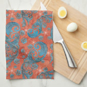 ヴィンテージの赤い青の渦巻き雪 キッチンタオル (四つ折り)