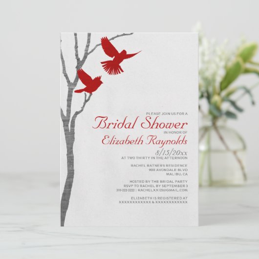 ヴィンテージの赤い鳥のブライダルシャワー招待状 招待状 (スタンド正面)