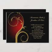 ヴィンテージの赤い黒および金ゴールドの結婚式招待状 招待状 (正面/裏面)