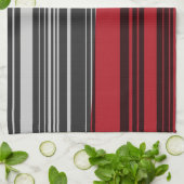 ヴィンテージの赤く黒い灰色のストライプの芸術パターン キッチンタオル (折り畳み)