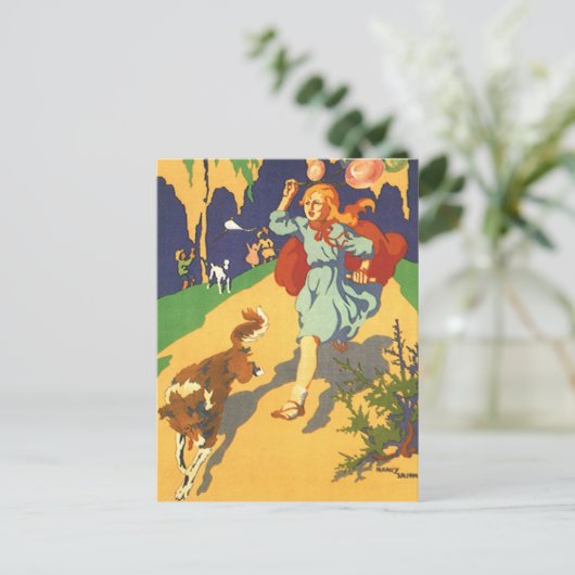 ヴィンテージの赤ずきんちゃんが誕生日パーティーに参加 ポストカード (スタンド正面)