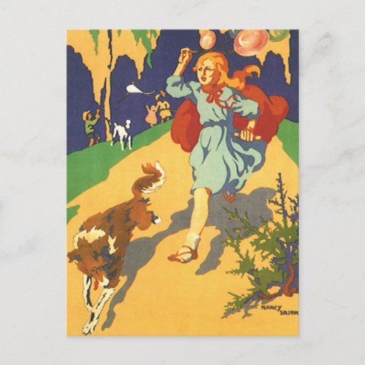 ヴィンテージの赤ずきんちゃんが誕生日パーティーに参加 ポストカード (正面)