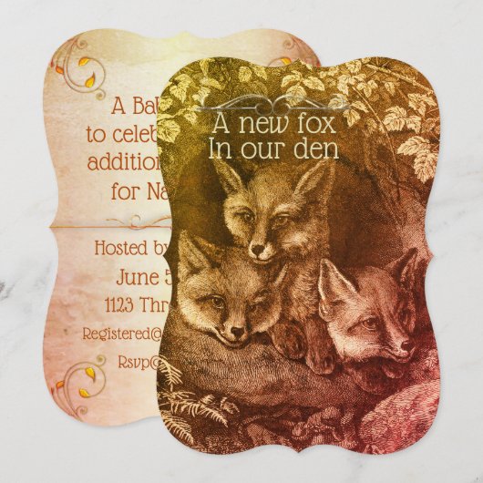 ヴィンテージの赤ちゃんキツネの森のベイビーシャワー招待状 招待状 (正面/裏面)