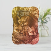 ヴィンテージの赤ちゃんキツネの森のベイビーシャワー招待状 招待状 (スタンド正面)