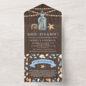 ヴィンテージの赤ちゃんシャワーのボトルウッドメッセージ オールインワン招待状 (内側)