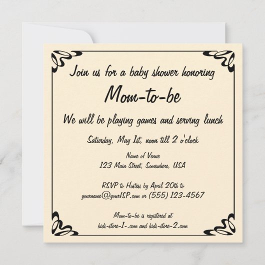 ヴィンテージの赤ちゃんシャワー、かわいい女の子が電話で話す 招待状 (裏面)