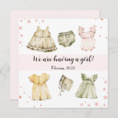 ヴィンテージの赤ちゃん女の子のドレスかわいい告知 招待状 (正面/裏面)