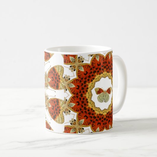 ヴィンテージの赤と柔らかい緑の蛾 コーヒーマグカップ (正面右)