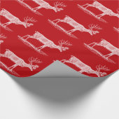 ヴィンテージの赤と白のトナカイのクリスマス ラッピングペーパー (角)