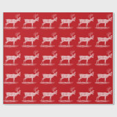 ヴィンテージの赤と白のトナカイのクリスマス ラッピングペーパー (フラット)