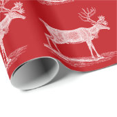 ヴィンテージの赤と白のトナカイのクリスマス ラッピングペーパー (ロールコーナー)