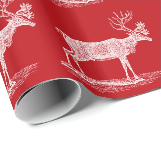 ヴィンテージの赤と白のトナカイのクリスマス ラッピングペーパー (ロールコーナー)