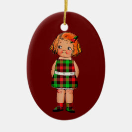 ヴィンテージの赤と緑のプラ市松模様にイド セラミックオーナメント