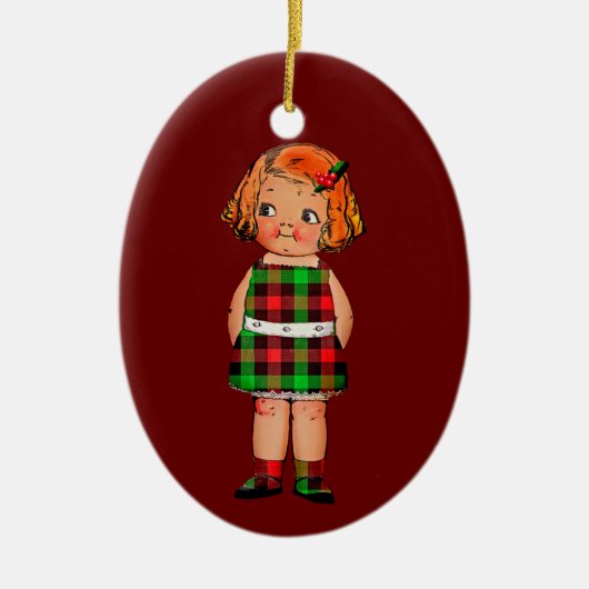 ヴィンテージの赤と緑のプラ市松模様にイド セラミックオーナメント (正面)