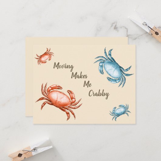 ヴィンテージの赤と青のカニを動かすと私はカニを作る カード (正面/裏面インサイチュ)
