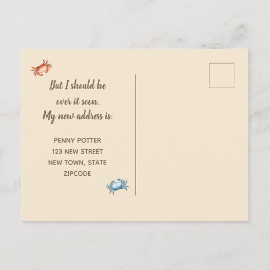 ヴィンテージの赤と青のカニを動かすと私はカニを作る ポストカード (裏面)